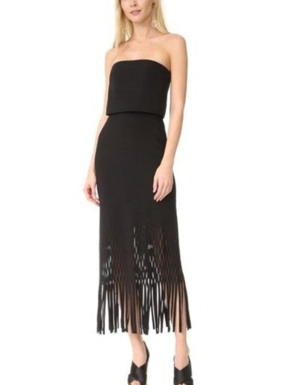 Dion Lee Strapless Laser Cut Fringe Dress Size 10 Navy